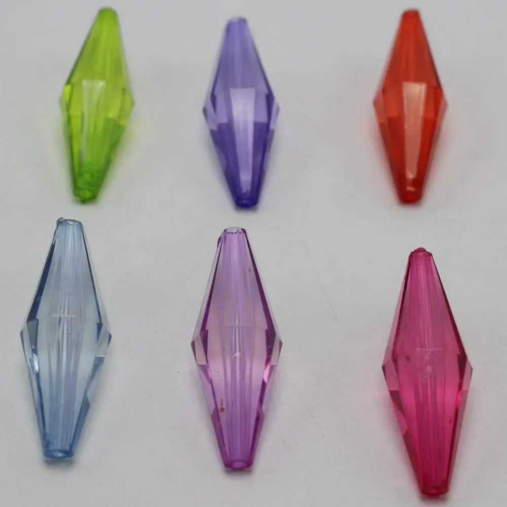 

30 Mixed Color Acrylic Transparent Faceted Double Cone Long Bicone Beads 36X12mm