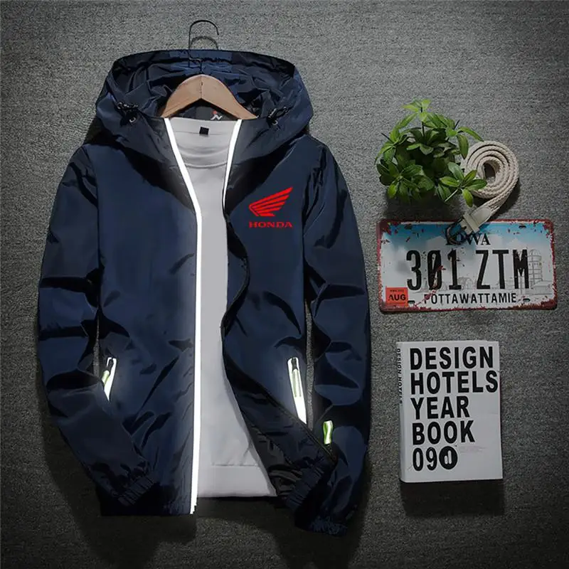 

2021 Fashion Spring and Autumn New Men's Sticker Casual Sports Hoodie Loose Zipper Jacket Reflective Riding Thin Jacket Large Si