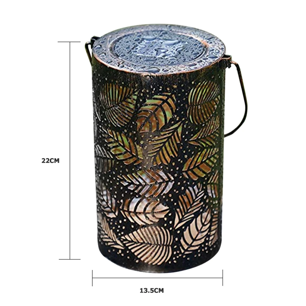 

Leaves Pattern Hanging Lamp Hollow Designs Courtyards Vintage Metal Solar Powered Outdoor Greensward Lighting