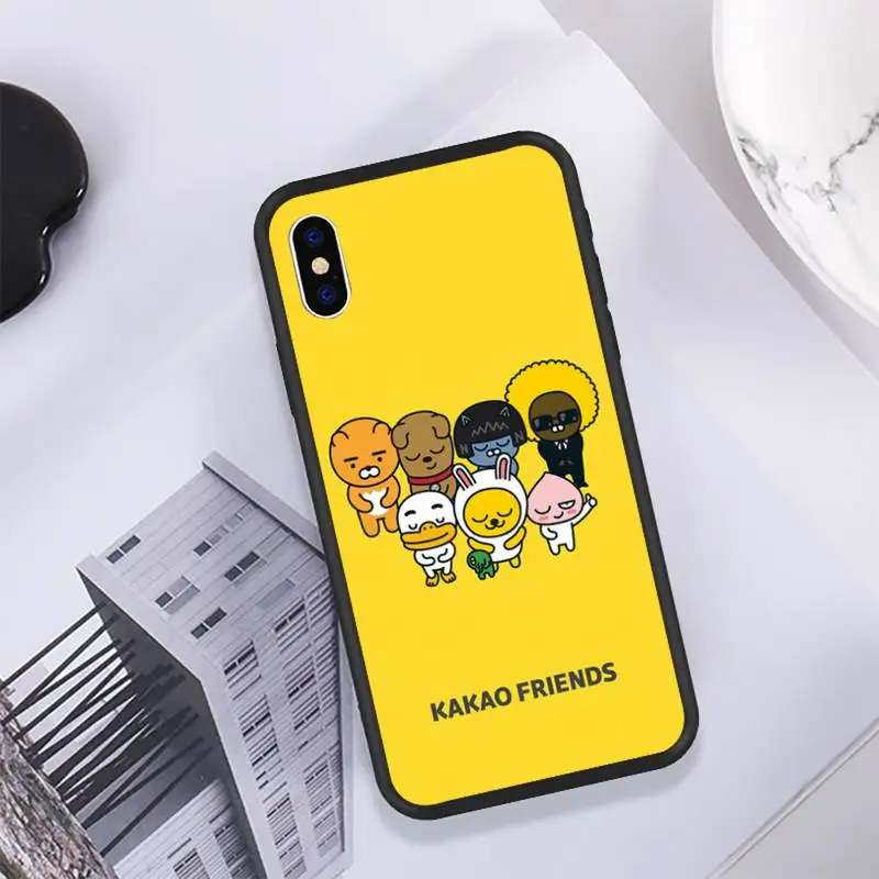 

YNDFCNB KAKAO style Phone Case for iPhone 11 12 Pro Max 6 6s 7 8 Plus XS XR 12mini SE 2020 Black Soft TPU Cover Silicone Coque