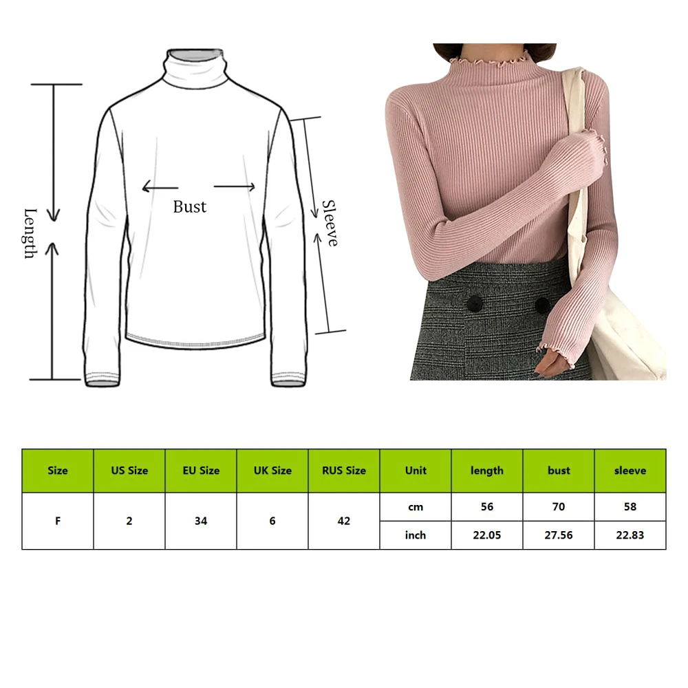 Осень-зима 2019 модный тонкий свитер для женщин водолазка с рюшами женский
