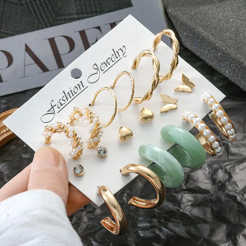 

Богемные зеленые акриловые Висячие серьги-кольца, геометрические металлические жемчужные серьги 2022, трендовые ювелирные изделия