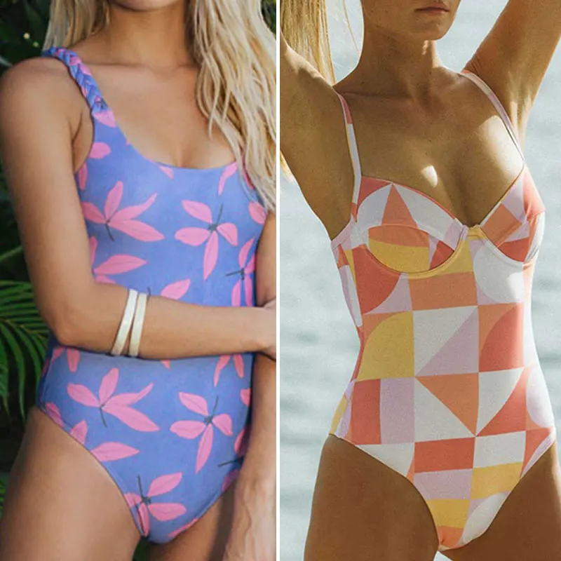 

2021 Braided shoulder strap Swimsuit Women'S Beach Elegant Hollow Out Swimwear Women Multi-Line Fresh Blue One Piece Suit
