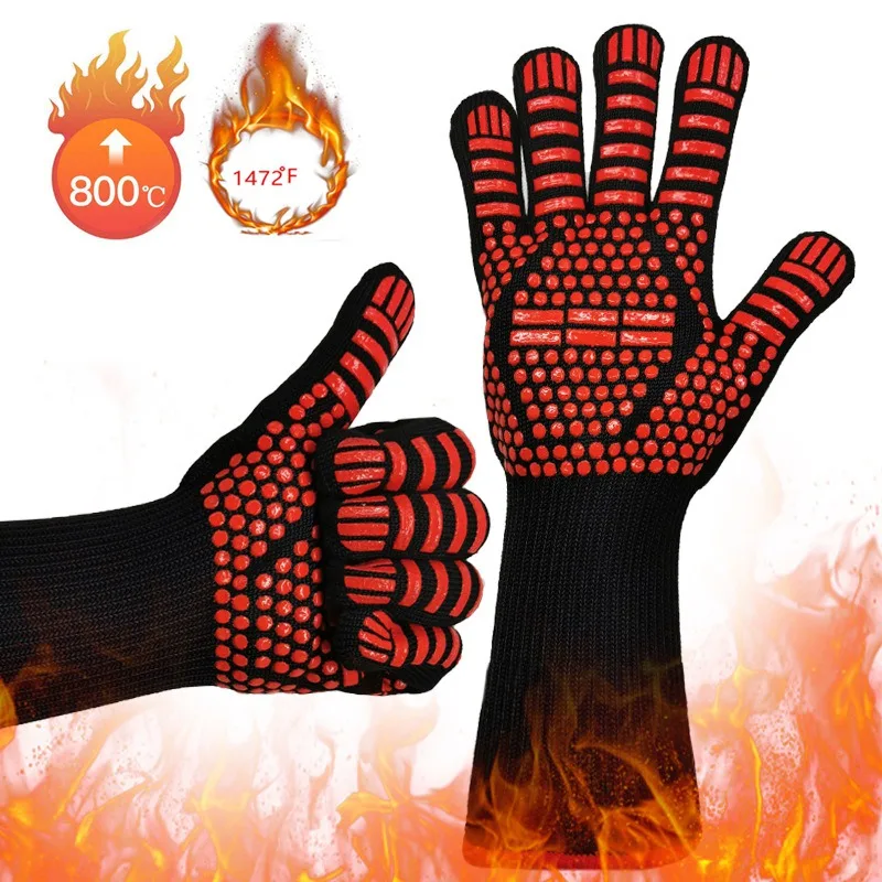 

BBQ Gloves High Temperature 800 Degrees Flame Retardant Fireproof Silicone Microwave Oven Heat Insulation Anti Scalding Mitts