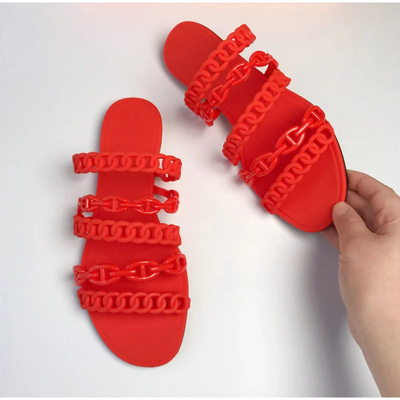 Женские дизайнерские тапочки без застежки мягкие сандалии на цепочке из пвх