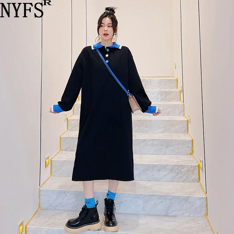 

Женское флисовое платье NYFS, зимнее однотонное платье с капюшоном, в Корейском стиле, 2021