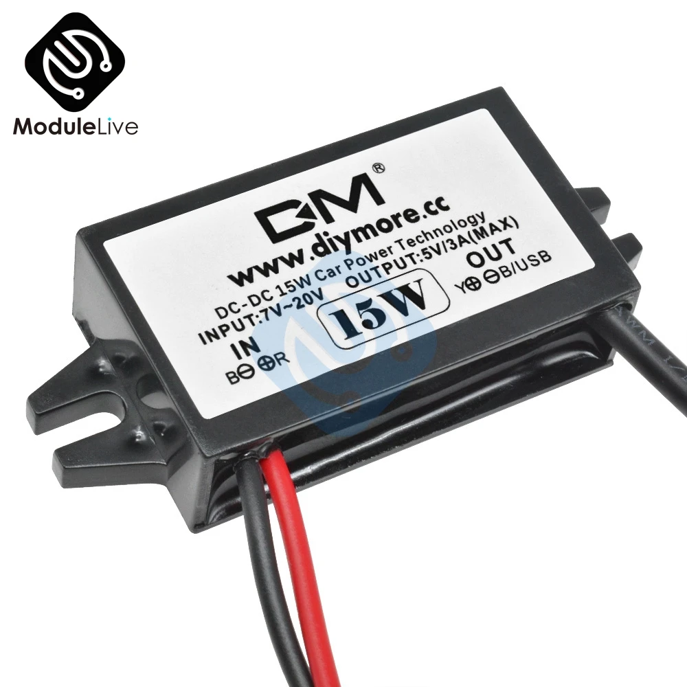 DC-DC Car Power 12V to 5V 3A 15W Converter Module Straight Micro USB Step Down Output Adapter 96% High Efficiency | Инструменты