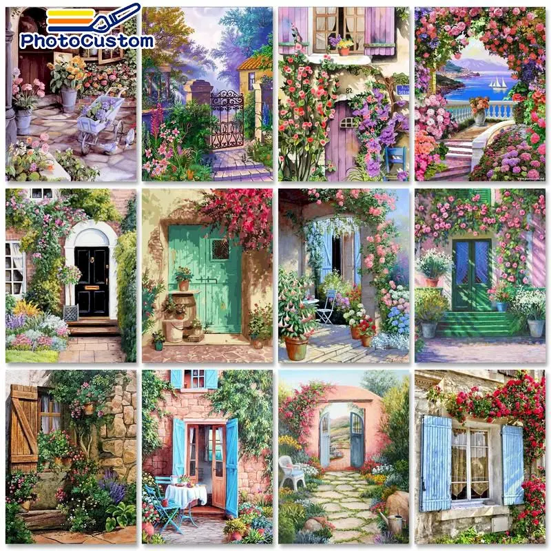 

PhotoCustom 60x75cm Paint By Numbers Crafts DIY Coloring By Numbers Garden Scenery Number Paiting Home Decor Canvas Painting