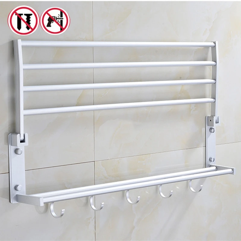 Вешалка для полотенец в ванную комнату настенная без сверления пространственного алюминия.