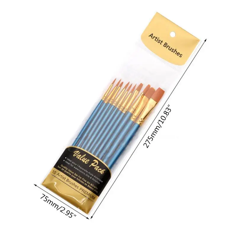 

10Pcs Artist Paint Brush Round Pointed Tip Nylon Hair Artist Brush for Acrylic Watercolor Oil Painting