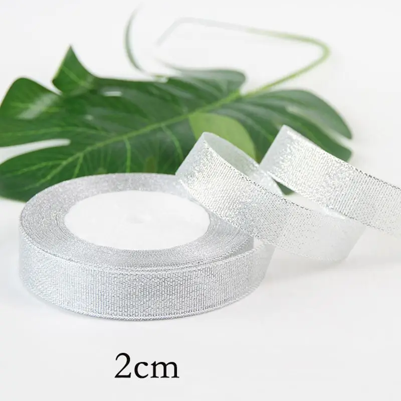 width 2cm 25 ярдов/рулон Золото Серебро шелковая атласная лента для рукоделия Свадебные Декоративные DIY органзы ленты лук Рождественский подарок поставки - Цвет: width 2cm