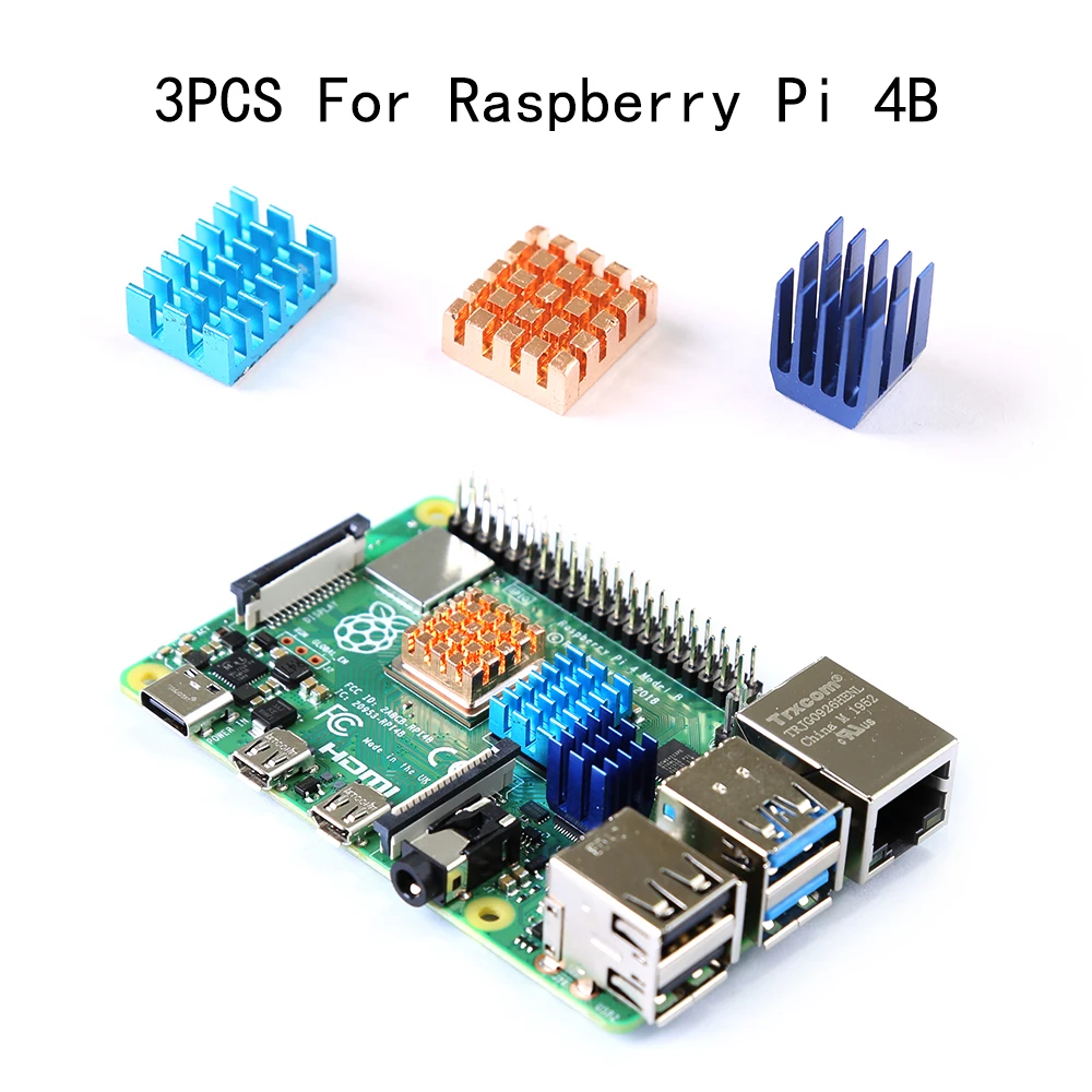 Для Raspberry Pi 4B теплоотвод 3 шт. Cooper Алюминий радиатора охлаждения комплект