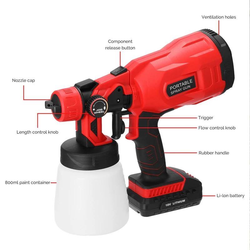 Беспроводной Электрический распылитель краски 18 в 800 мл с зарядным устройством 1 8