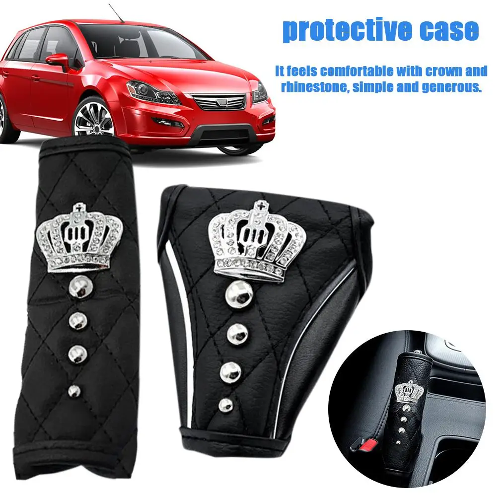 

Car Gear Shift Cover Diamond Crown Gear Shift Cover Handbrake Covers Manual Automatic Gearshift Protector Covers Car Accessories