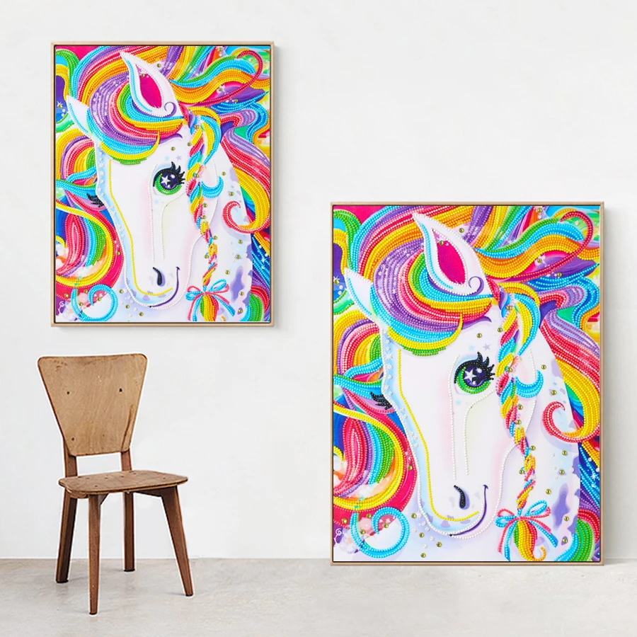 

100% 5D Diy Daimond Painting Cross-stitch Rainbow Horse 3D Diamond Painting Rhinestones Paintings Embroidery Gifts Shaped drill