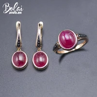 bolai natural ruby jewelry sets kits 925 sterling silver rose gold clasp earrings ring oval 108mm precious gemstone for women