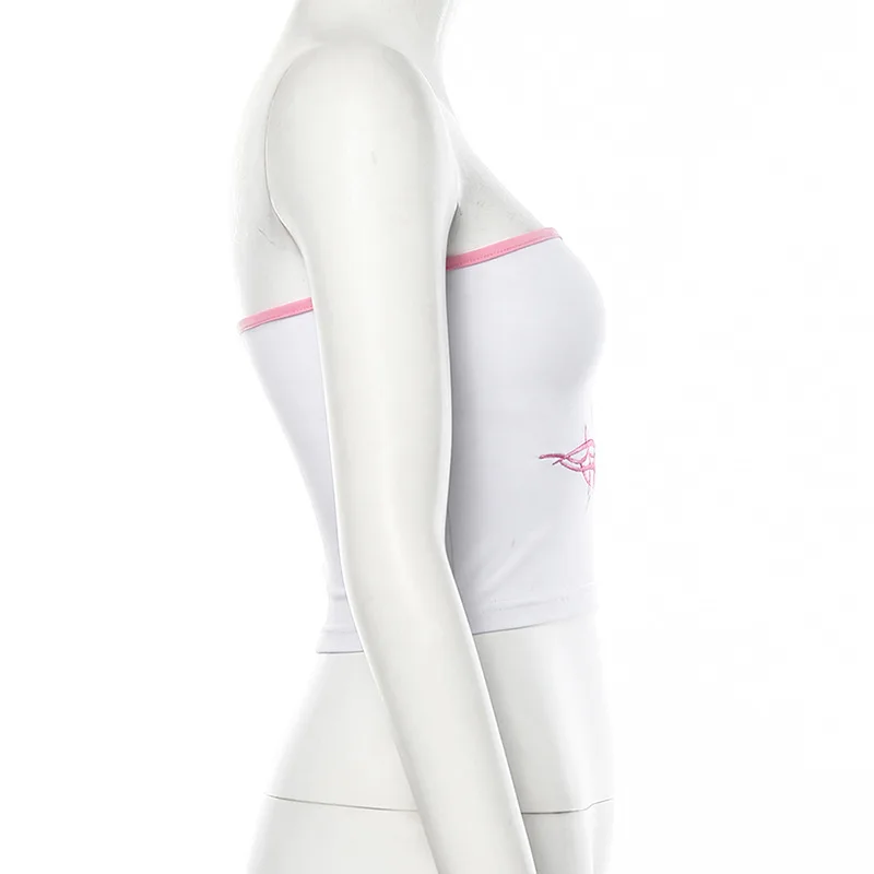 Женский укороченный топ с вышивкой белый без рукавов открытой спиной одежда для