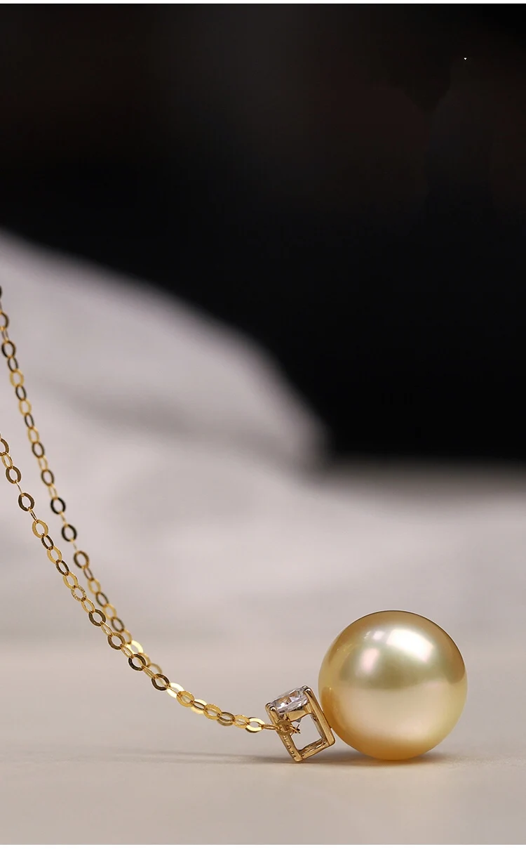 18K Solid Yellow Real Gold Jewelry(AU750) Women Necklace Chain Nanyang Jinzhu Diamond Pendant South Sea Pearl Fashion Lady