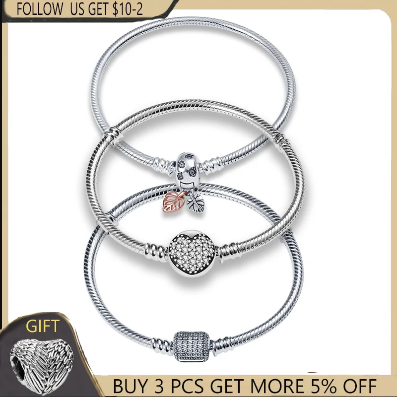 

Genuine 925 Sterling Silver Bracelet For Original Beads Pendant Charm Diy Jewelry Making