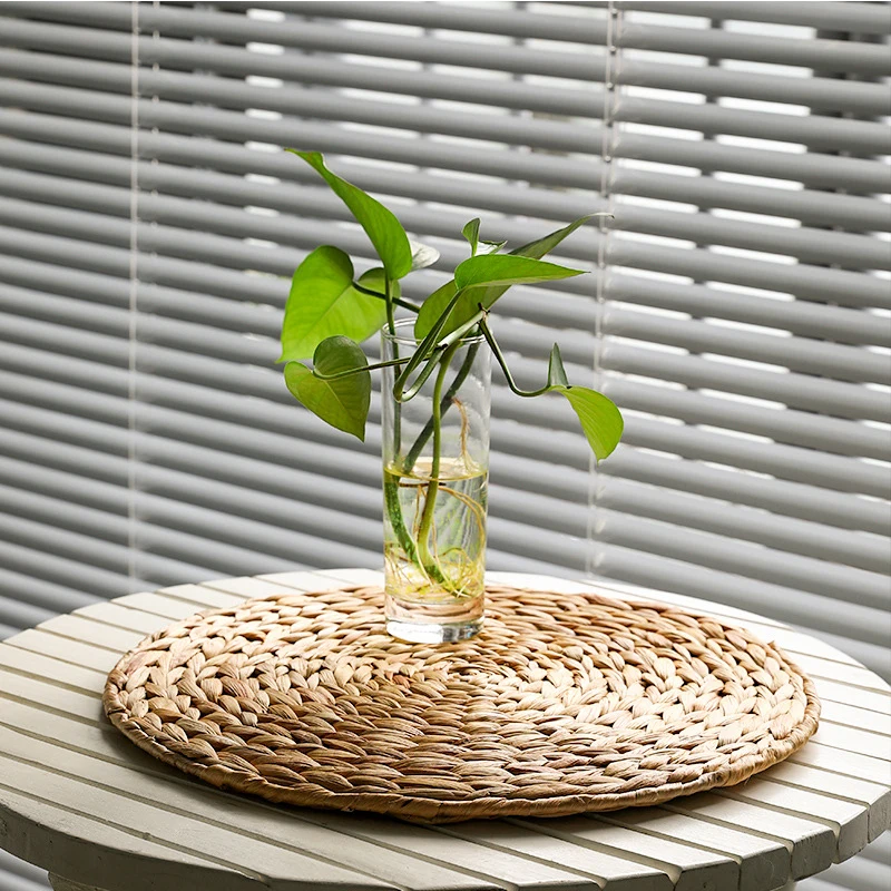

1PCS 18/25/30/35/38CM Round Hyacinth Placemat High Quality Woven Wicker Insulation Cup Mat Non-Slip Woven Handmade Placemat
