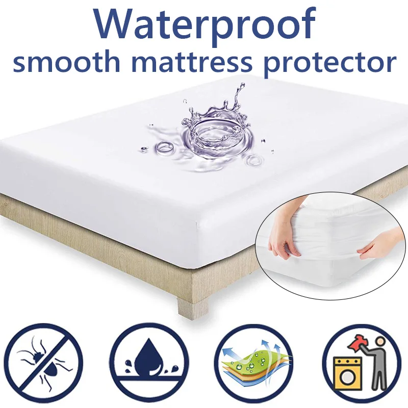 

Solid White Color Bed Topper Cover 100% Waterproof Mattress Protector Pad Fitted Sheet Separated Cubre Quilted Bedspread لحاف