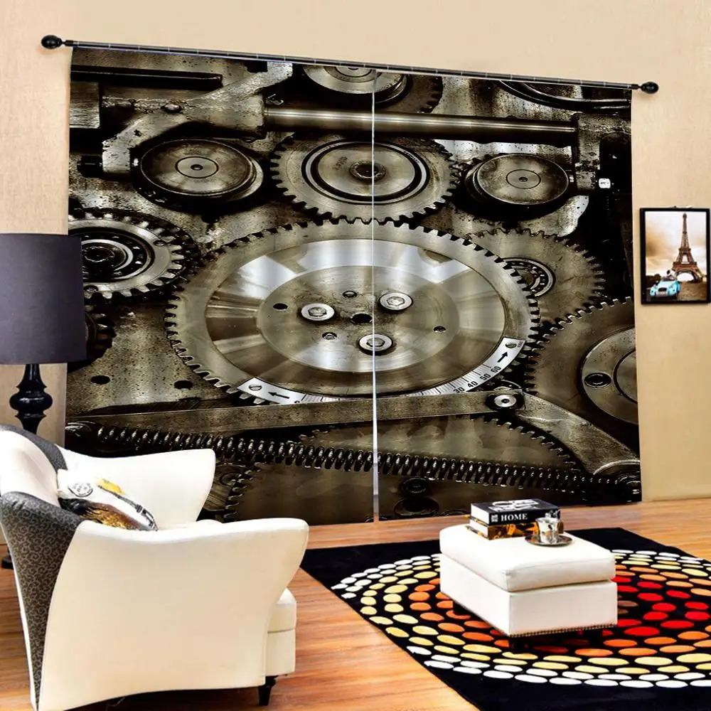 Подгоняемый Размер Ретро шестерни оконные занавески s для гостиной плотная