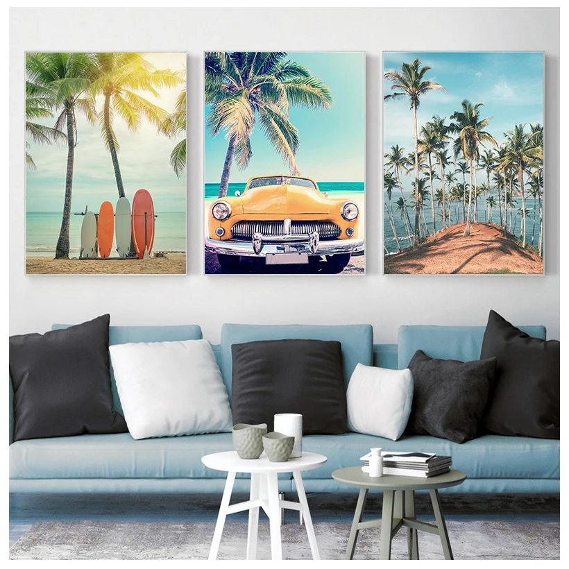 

Sea Beach Coconut Tree Starfish Surfboard Wall Art Canvas Painting Nordic Posters And Prints Wall Pictures For Living Room Decor