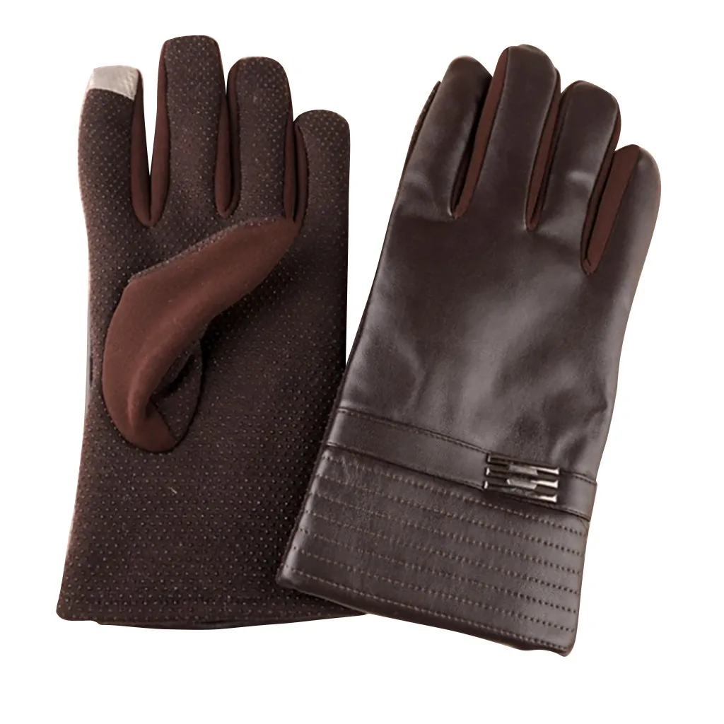 Кожаные перчатки для сенсорных экранов теплые зимние подарочные с подкладкой