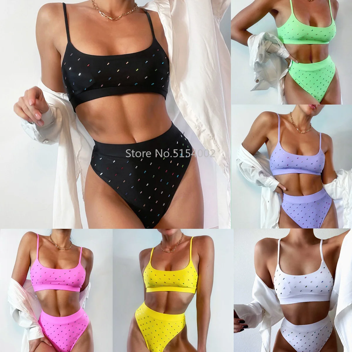 

Women Swimsuits High Waisted Swimwear Shining Bikini Sexy Bikini Set Bandeau Biquini Swimming Suits Bathing Suit Brazil Biquini