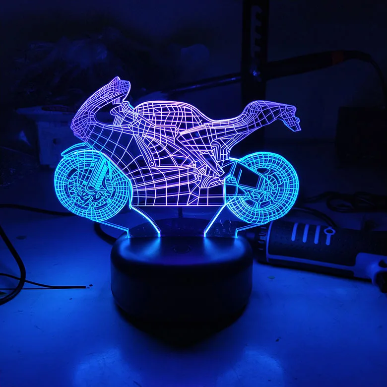 Крутой мотоцикл Модель 3D светодиодный Ночник светильник лампа 7 цветов Изменение