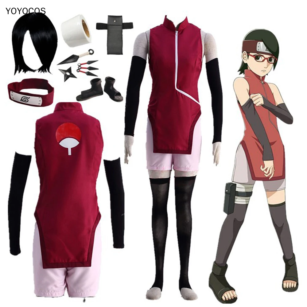 YOYOCOS BORUTO NARUTO Uchiha Sarada Cosplay Costume Women Cheongsam Anime Clothes +Sleeve Cover +Sock Suits For Christmas Party |