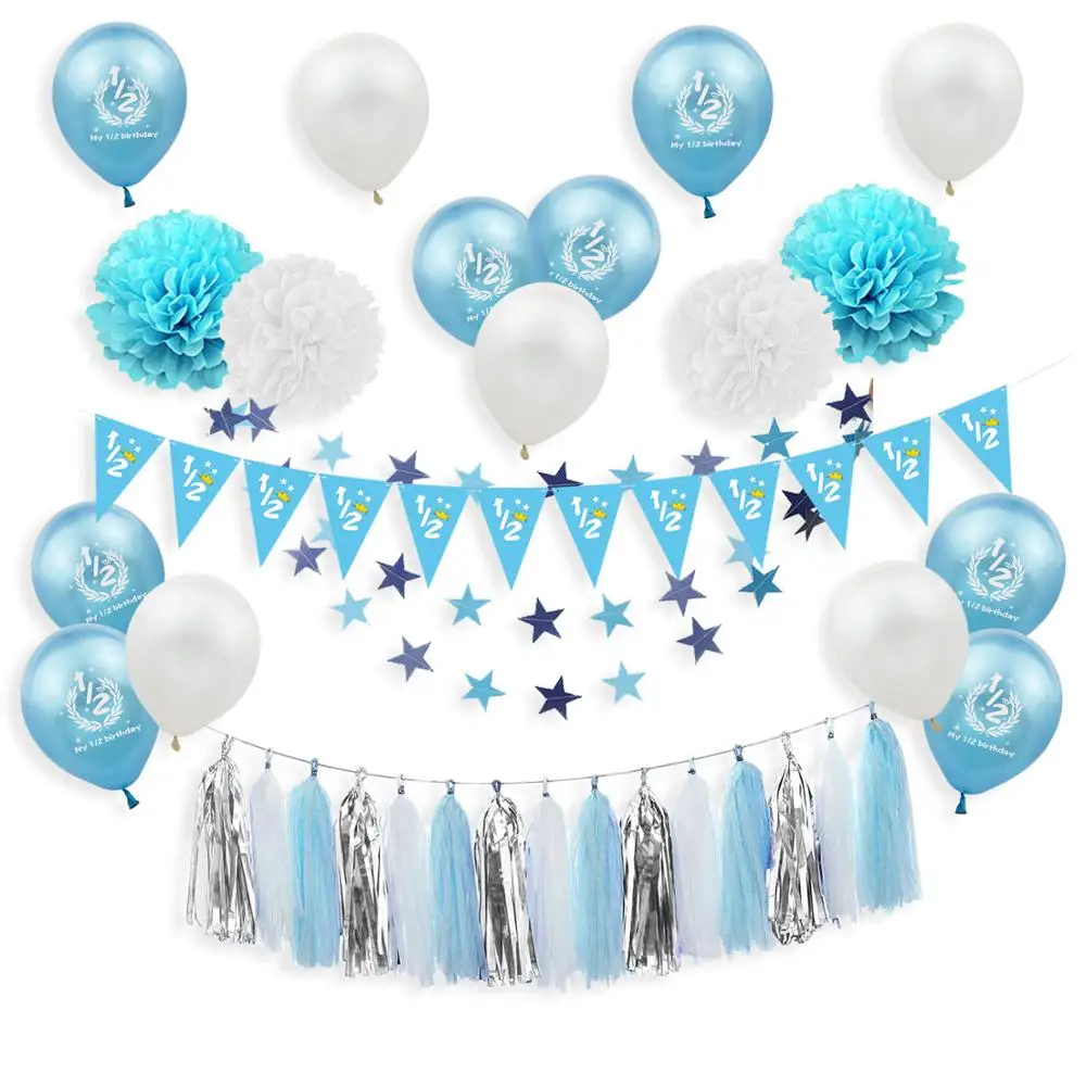 Украшение для детского душа набор баннеров на 1/2 дня рождения бумажные помпоны