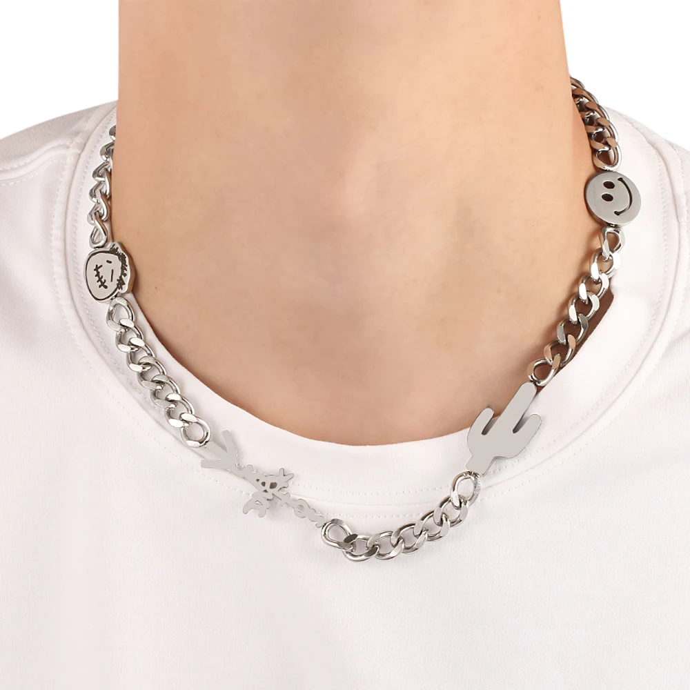 2022 New Fashion Punk Hero Cactus Smiling Cuban Necklace Personalized Hip Hop Jewelry Gifts For Boys And Girls | Украшения и