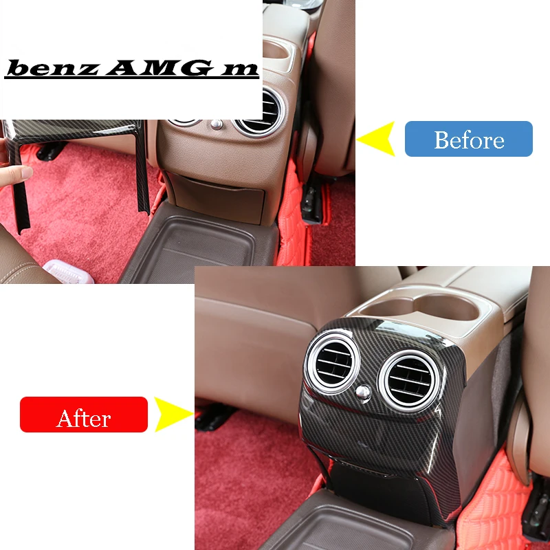 Center Armrest Rear Storage Panel AC Outlet Decorative Frame Cover Trim For Mercedes Benz E Class W213 2016-17 ABS Carbon Fiber |