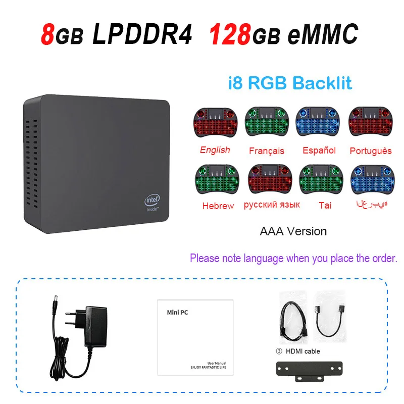 8G 128G i8RGB Мини-компьютер Beelink AP45 Intel Pentium J4205 2,6 GHz 8GB LPDDR4 128G eMMC Windows10 2,4G 5G Dual WiFi LAN 1000M 4K HTPC NUC - Цвет: 8G 128G i8RGB
