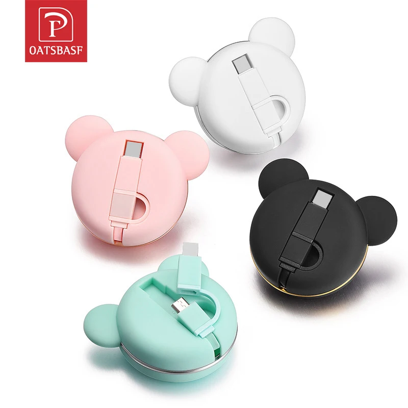 OATABASF 2 в 1 Выдвижной Кабель Micro usb для IphoneX XS Max bear design USB кабель OPPO VIVO кабель|cable micro