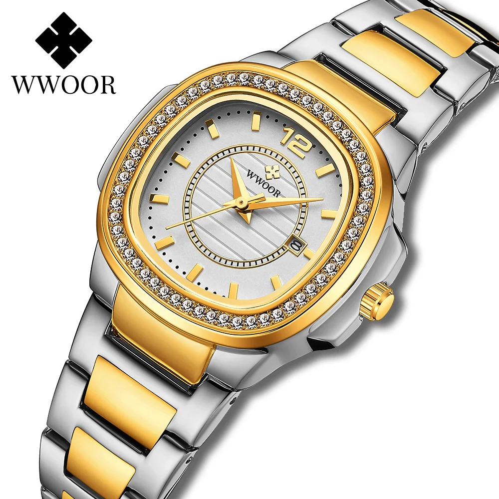 Женские золотистые модные квадратные часы montre femme 2021 WWOOR роскошные Брендовые