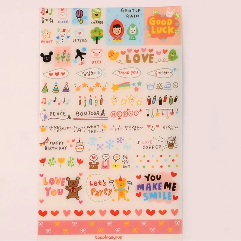 

12Sheets Mini Factory Cute Korean Stickers Kawaii Girl DIY Photo Album Diary Planner Notebook Decorative LOVE Stickers 85x135CM
