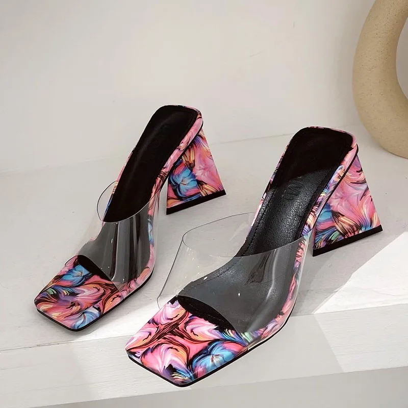 

2021 Purple New Trendy Sandals Women's Slides Open Toe Thick Soled Ladies Slippers Party Mules Shoes Women Sexy High Heels Pumps