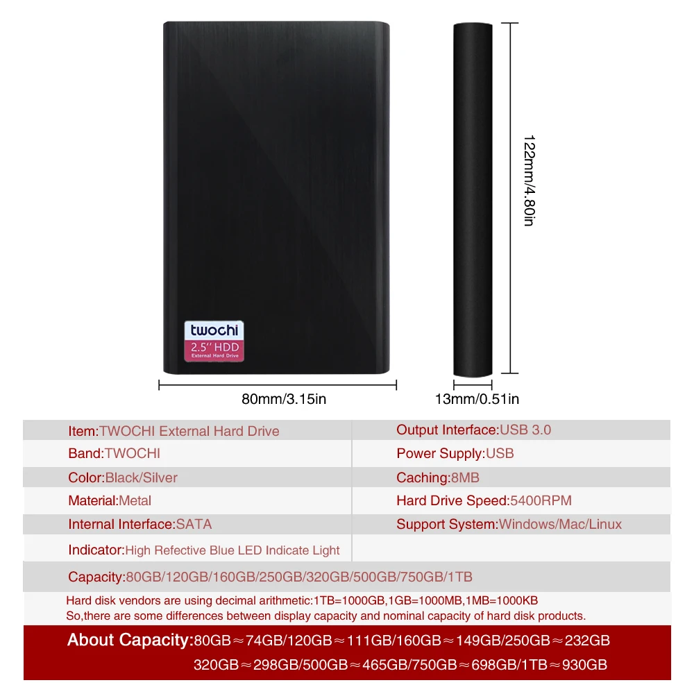 Жесткий диск TWOCHI HDD 2 5 дюйма внешний жесткий USB 360 HD портативный с Xbox One/Xbox/PS4/ПК/Mac