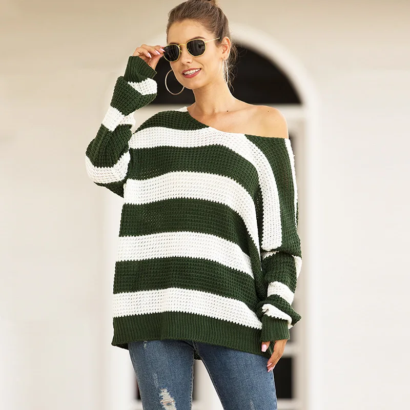 

Пуловеры Женская одежда повседневные длинные секционные Топы Весна-Осень новинка вязаные полосатые модные брендовые свитера с длинным рук...