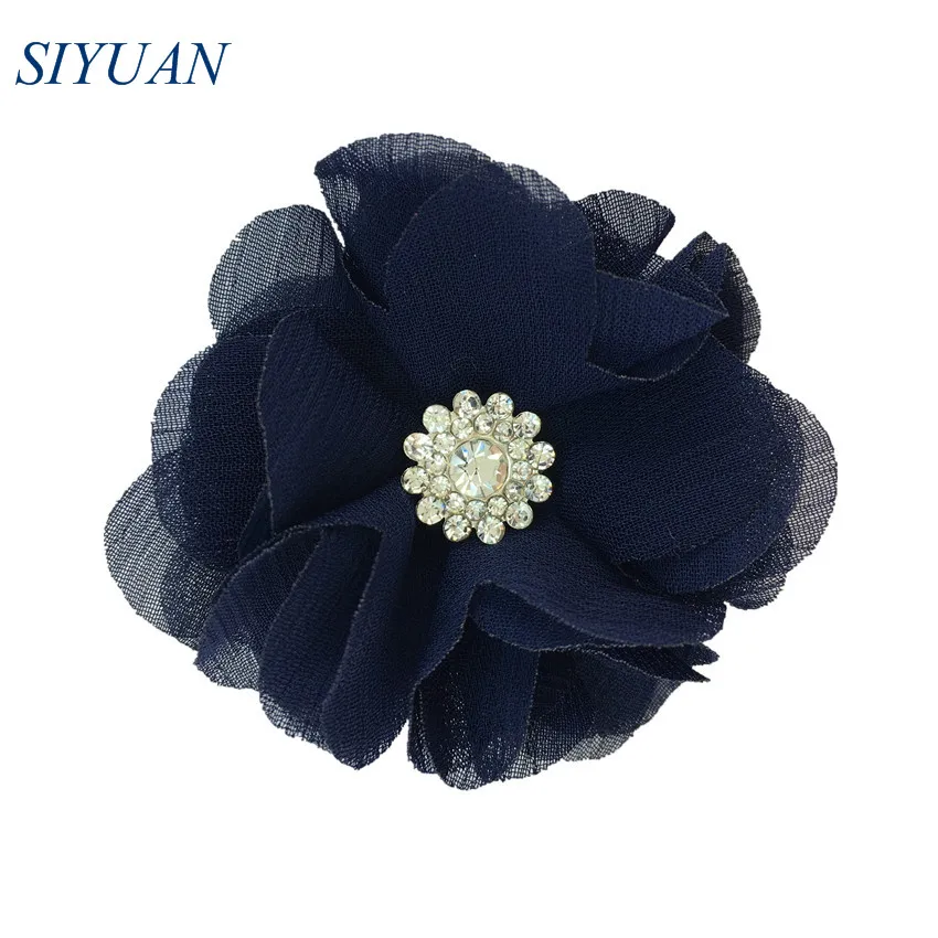 29-navy 120 шт./лот,, 6 см, ткань, шифон, цветы, стразы, на пуговицах, для девушек, на каждый день, головные уборы, свадебные аксессуары TH301 - Цвет: 29-navy