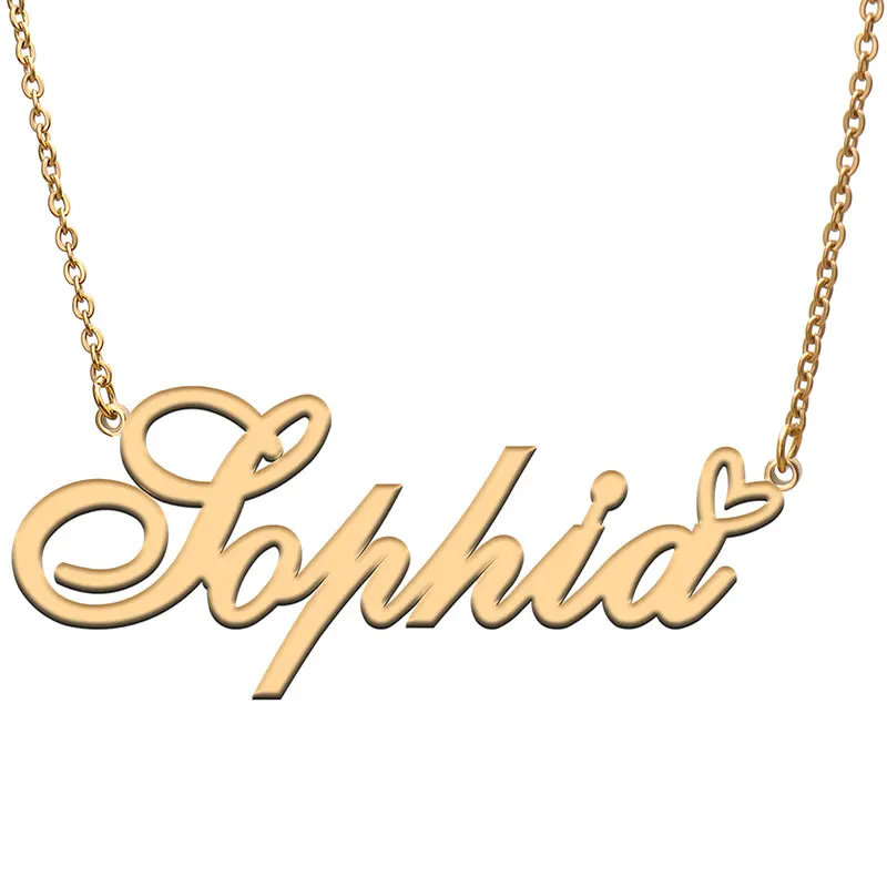 

Sophia Love Heart Name Necklace Personalized Gold Plated Stainless Steel Collar for Women Girls Friends Birthday Wedding Gift
