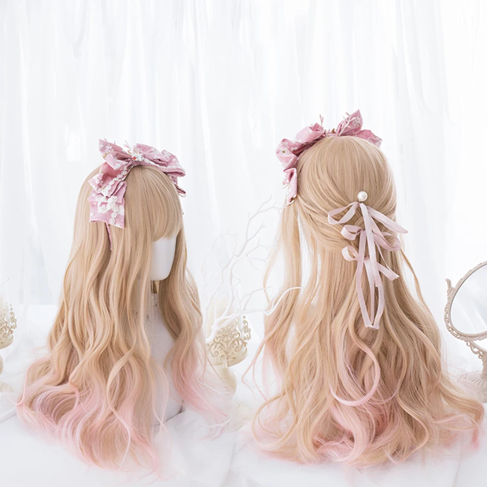 

LUPU Synthetic Wigs For Women Cosplay Anime Lolita Wig Natural Hair Blackpink Long Wavy Wig With Bangs Heat Resistant False Hair