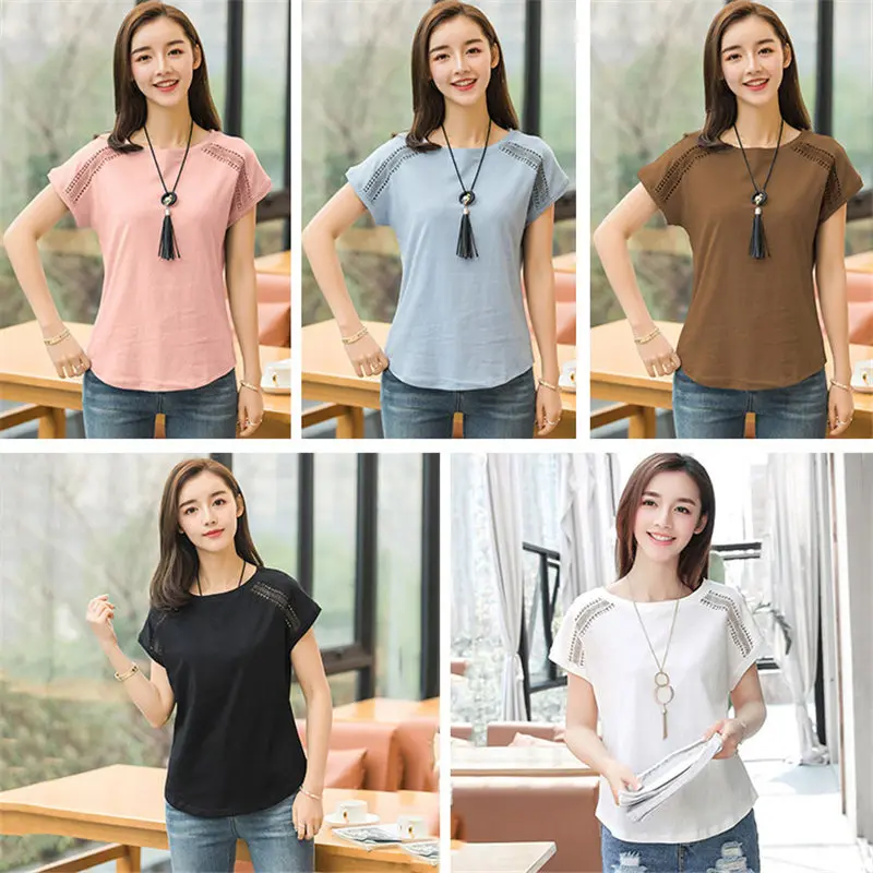 Женская летняя хлопковая футболка открытая кружевная модная 5XL Новинка 2021 топы с