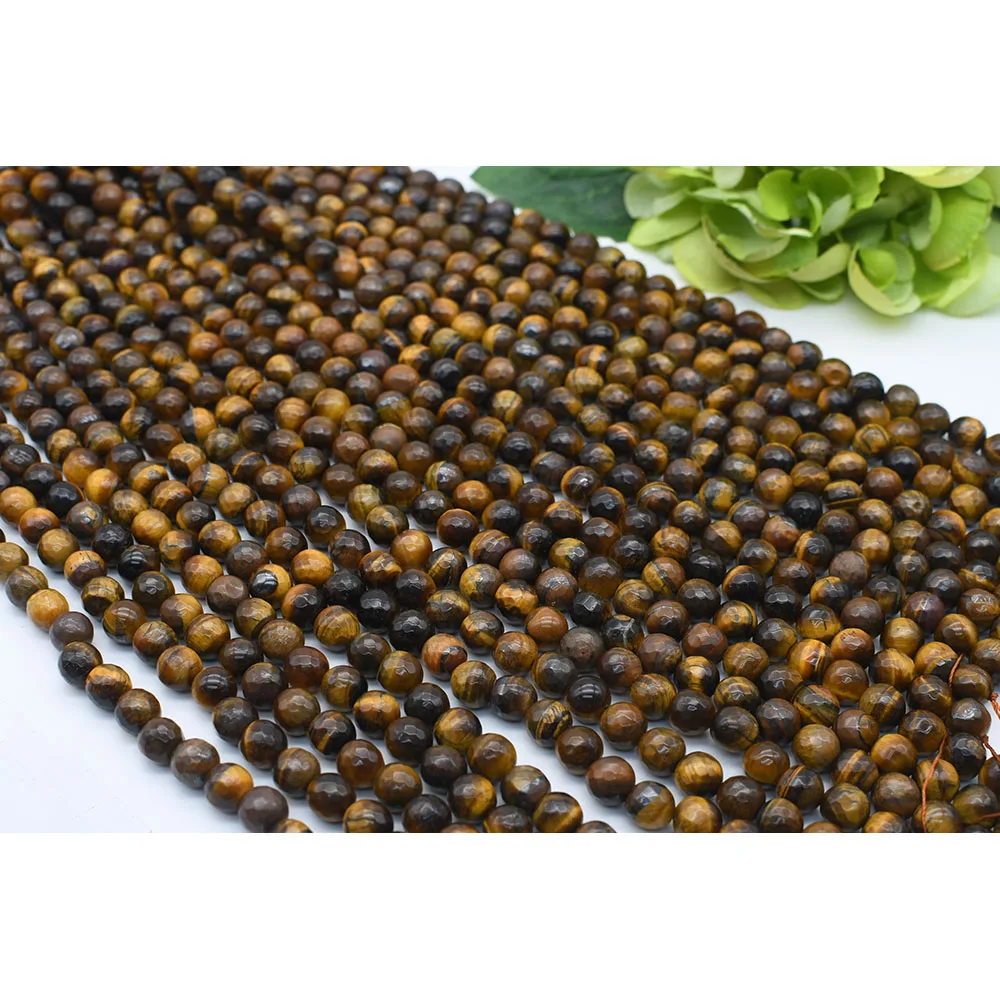

6-12mm Natural Faceted Tiger's eye Round stone beads For DIY Bracelet Necklace Jewelry Making Strand 15"