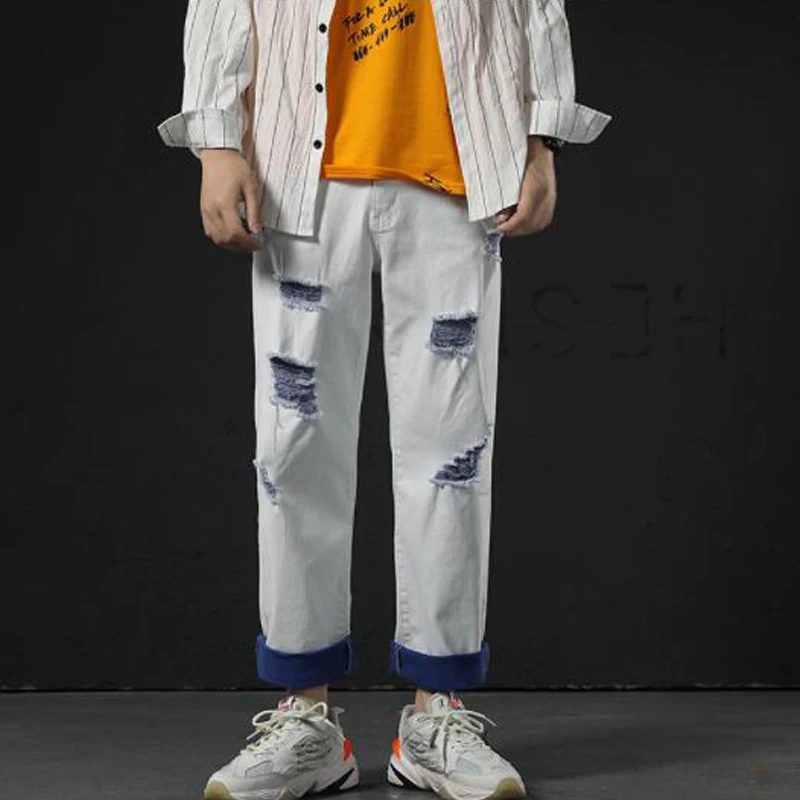 Новые мужские обтягивающие джинсы облегающие байкерские рваные в стиле хип-хоп