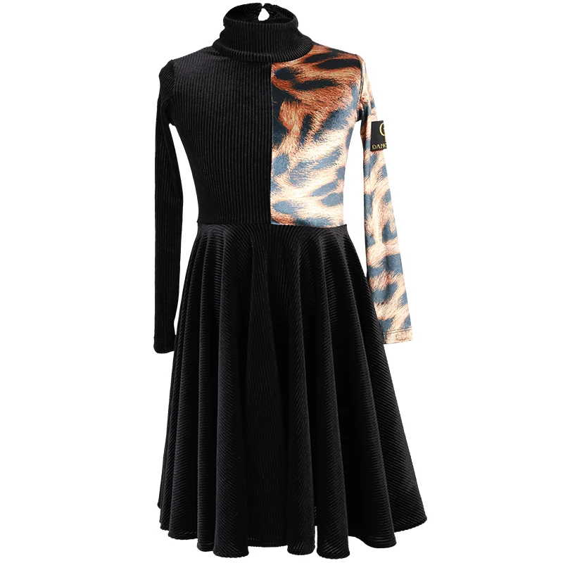 Dress (no belt) Новинка, бархатный латинский танцевальный костюм для девочек леопардовое платье Одежда для танцев детская черная танцевальная юбка Детский костюм для латинских танцев, ChaCha BL3113 - Цвет: Dress (no belt)