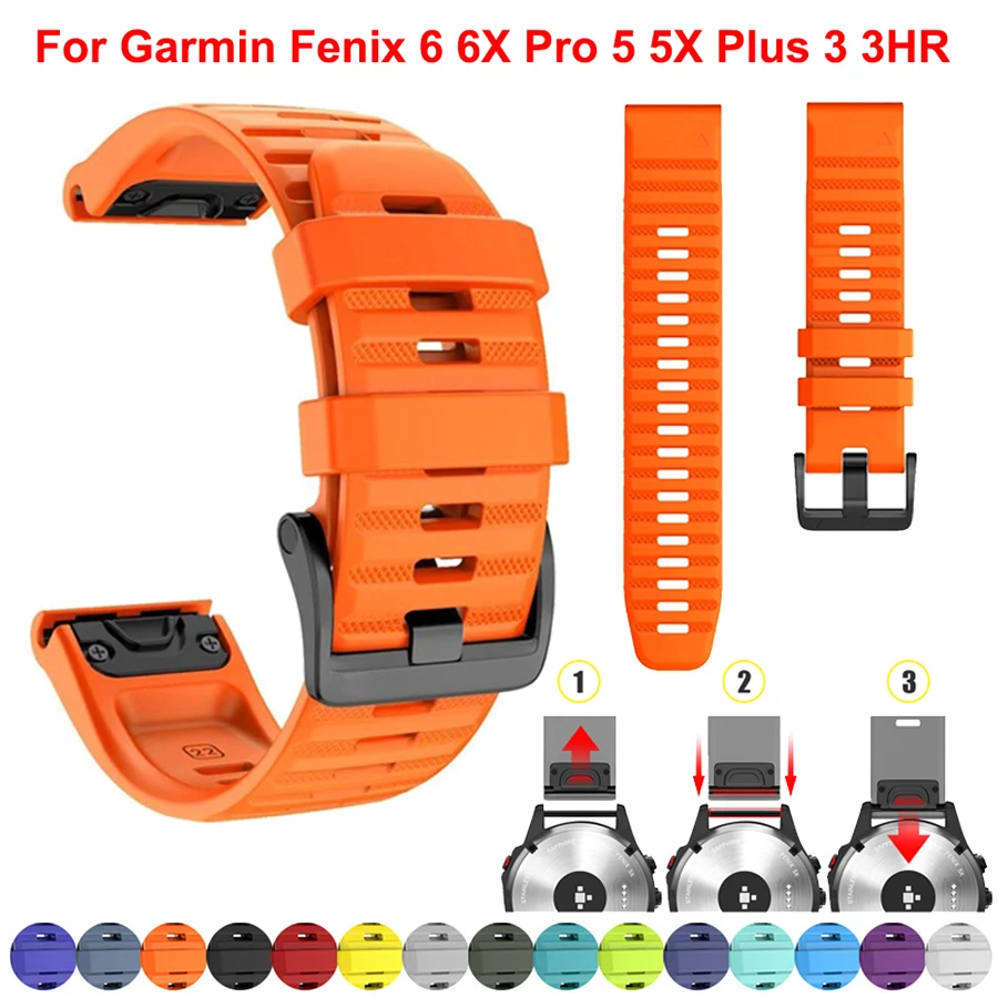 22 мм силиконовый спортивный ремешок для наручных часов Garmin Fenix 6/5/Fenix6X/6X pro/5X26 SmartWatch