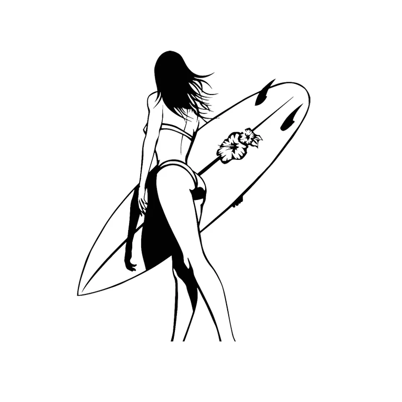 

LLY-0930 Surfing Girl with Surf Beach Style Car Stickers PVC Auto Motorcycle Sunscreen Waterproof Creativity Decals Decor